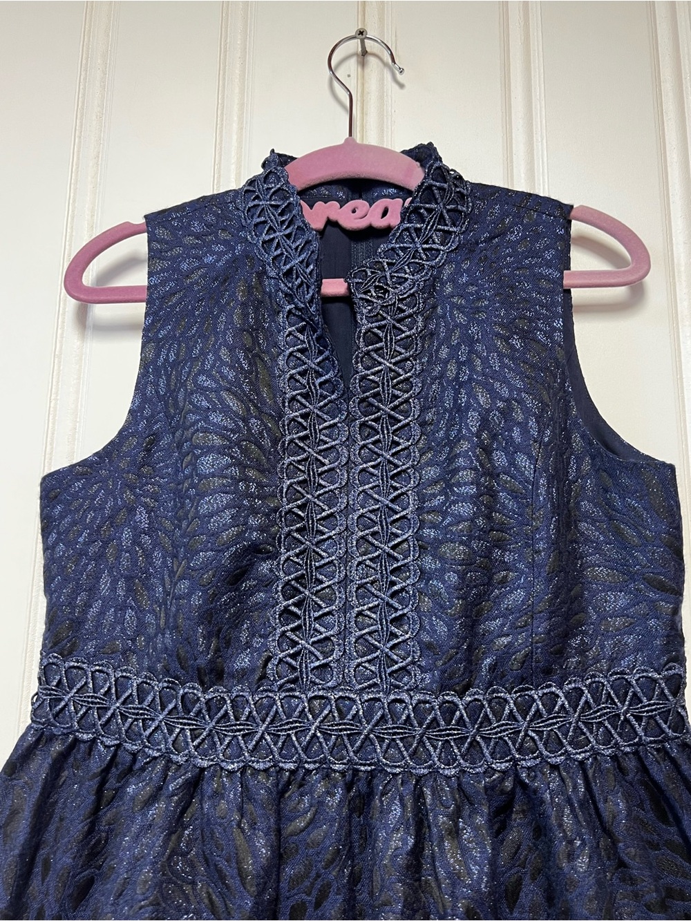 Lilly Pulitzer Girls Mini Franci Dress Navy Lagoon Jacquard Metallic Size 14 - Picture 2 of 6
